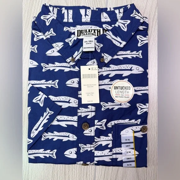 Duluth Trading Co Blue Fish Pattern Men's Shirt - Picture 4 of 6